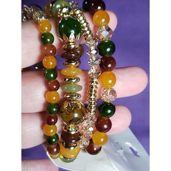 Set Of 4 Glass Bead Stackable Bracelets Multicolored Beads & Gold Tone Metal NEW - Picture 7 of 14